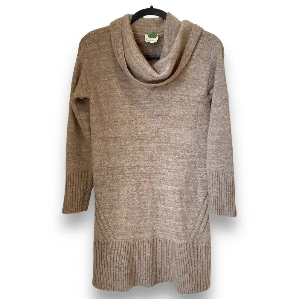 ANTHROPOLOGIE Sonoran Cowl Neck Sweater Dress Size XS Tan Beige Wool Blend